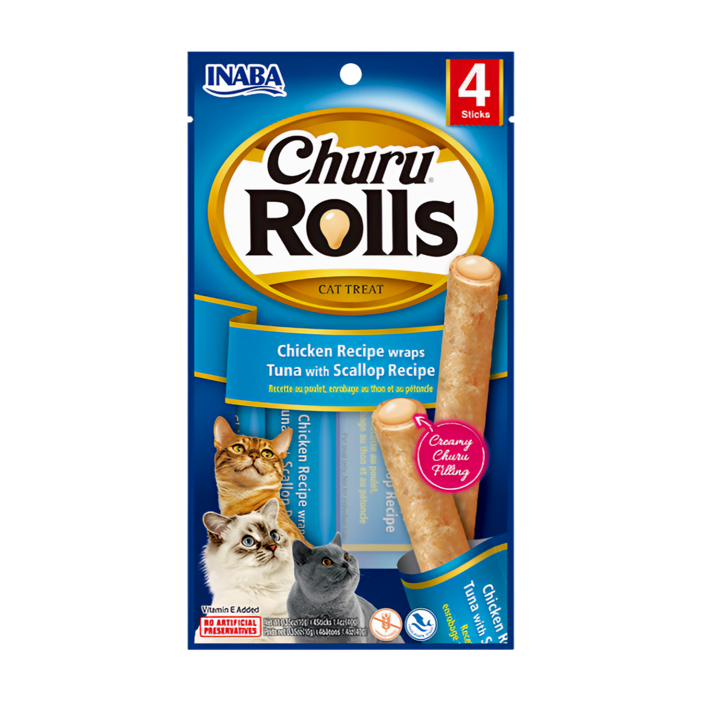 INABA Churu Rolls Chicken Recipe Wraps Tuna with Scallop Recipe Cat Treats USA-732A