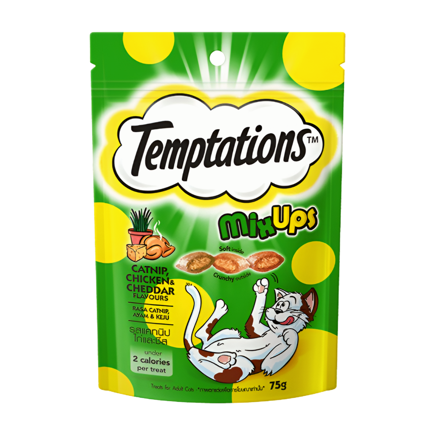Temptations Mix Up Chicken, Catnip & Cheddar Cat Treats 75g