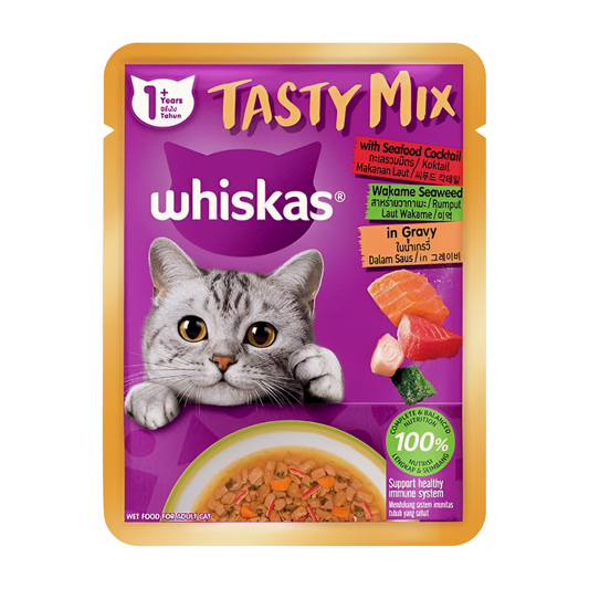 Whiskas Pouch Tasty Mix Seafood Cocktail and Wakame Seaweed in Gravy Cat Wet Food 70g