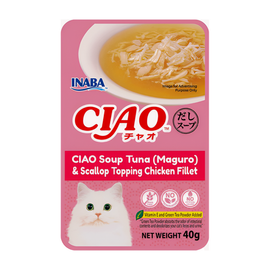 CIAO Soup Tuna (Maguro) & Scallop Toppings Chicken Fillet Cat Treats IC-211