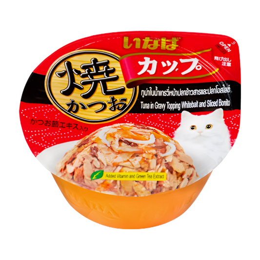 INABA Tuna in Gravy Topping Whitebait and Sliced Bonito Cat Treats IMC-101