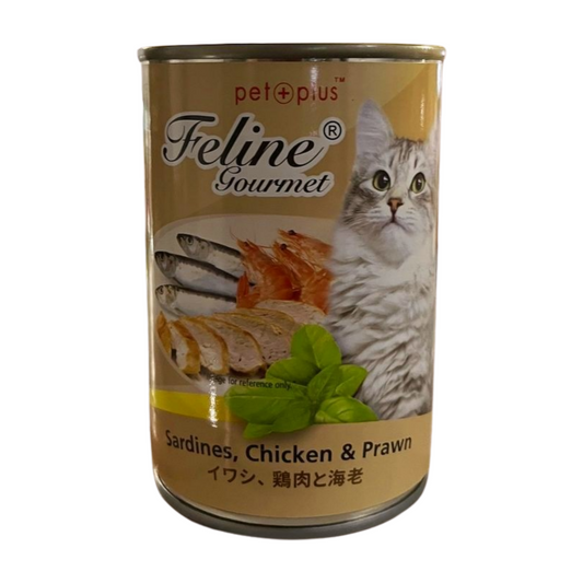 Feline Gourmet Can Wet Cat Food Sardines, Chicken & Prawn 400g