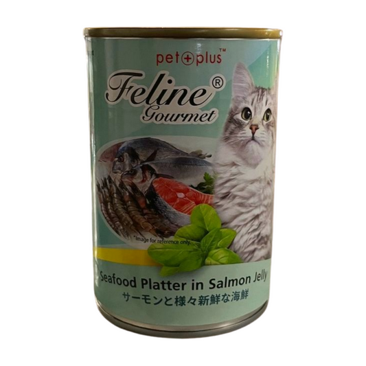 Feline Gourmet Can Wet Cat Food Seafood Platter in Salmon Jelly 400g